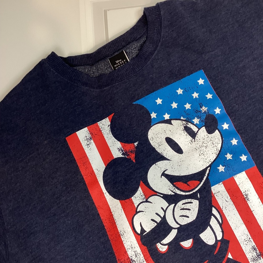 Disney Mickey Mouse American Flag Sweatshirt Navy Blue JT22831 Mens Medium